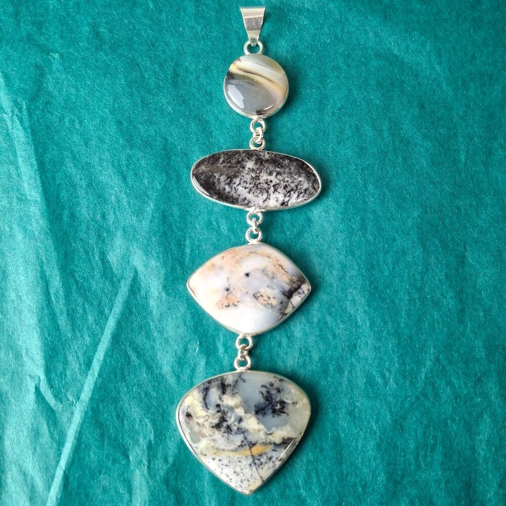 2/35$ NWOT dentritic opal 4.5" 925 silver pendant